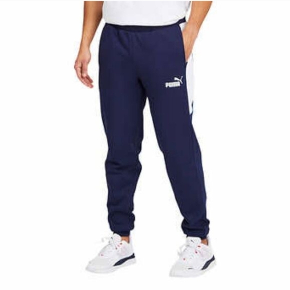 New Puma Men's Jogger Sweatpants Elastic Waist Drawstring Piping Blue
